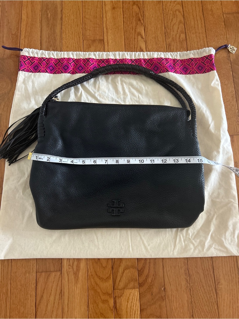 TORY BURCH TAYLOR Black Pebbled Leather Hobo Bag - Picture 14 of 14